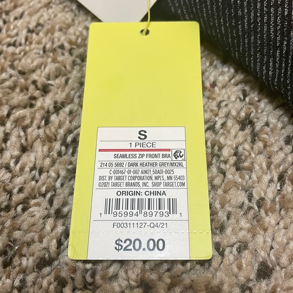 All In Motion Black/Grey Seamless Front Zip Closure Racerback Sports Bra Size S - Picture 3 of 4